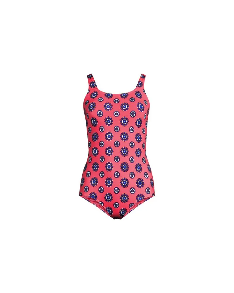 Lands' End Gemusterter Komfort-Badeanzug CHLORRESISTENT mit Soft Cups, Damen, Größe:34 regular, Orange, Nylon-Mischung, by Orange