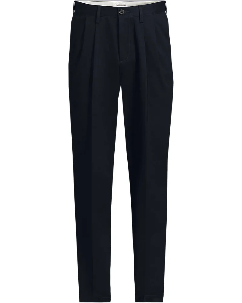 Lands' End Bügelleichte Chinohose mit Bundfalten, Komfortbund, Classic Fit, Herren, Größe regular, Schwarz, by Schwarz