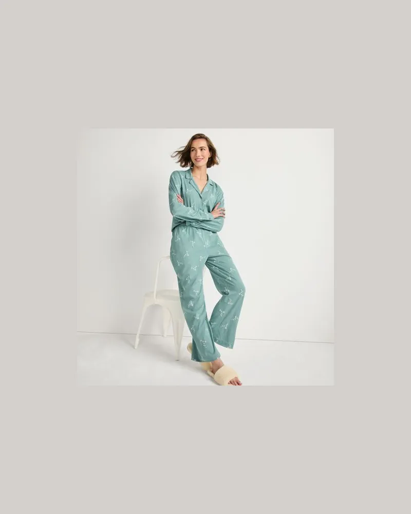 Lands' End Besticktes Pyjama Set aus Baumwoll-Jersey, Damen, Größe regular, Blau, Baumwolle, by Blau