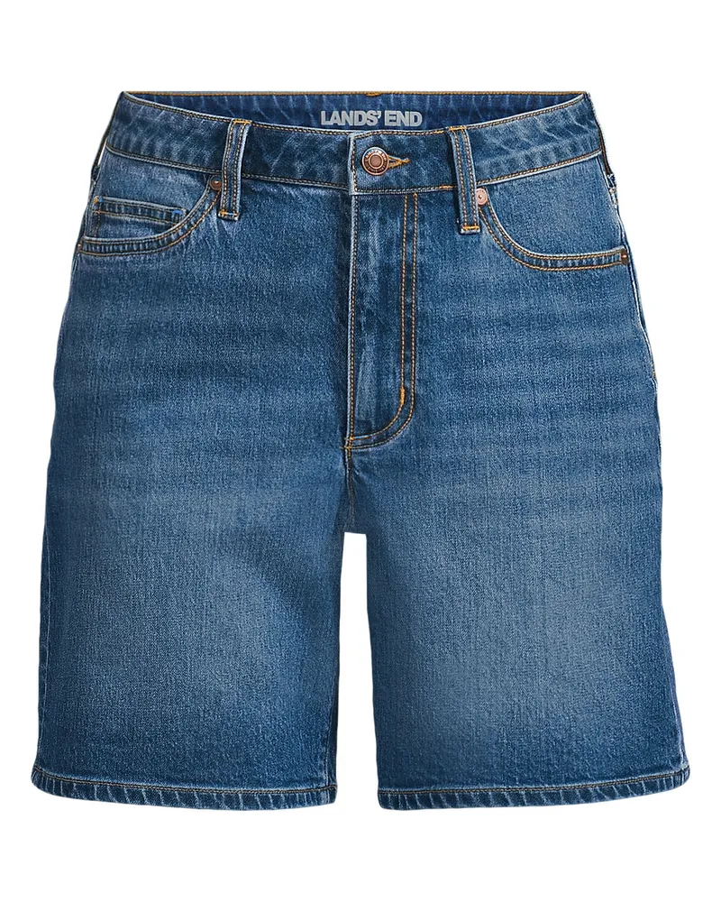 Lands' End Soft Denim Mid Waist Jeansshorts 18 cm, Damen, Größe plus, Blau, Baumwoll-Mischung, by Blau