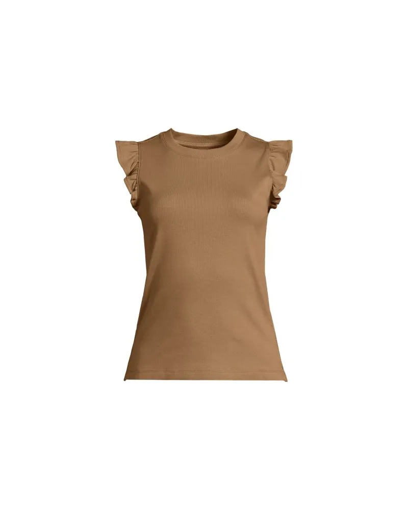 Lands' End Baumwollripp-Top mit Volants, Damen, Größe:32-34 petite, Beige, Baumwolle/Elasthan, by Beige