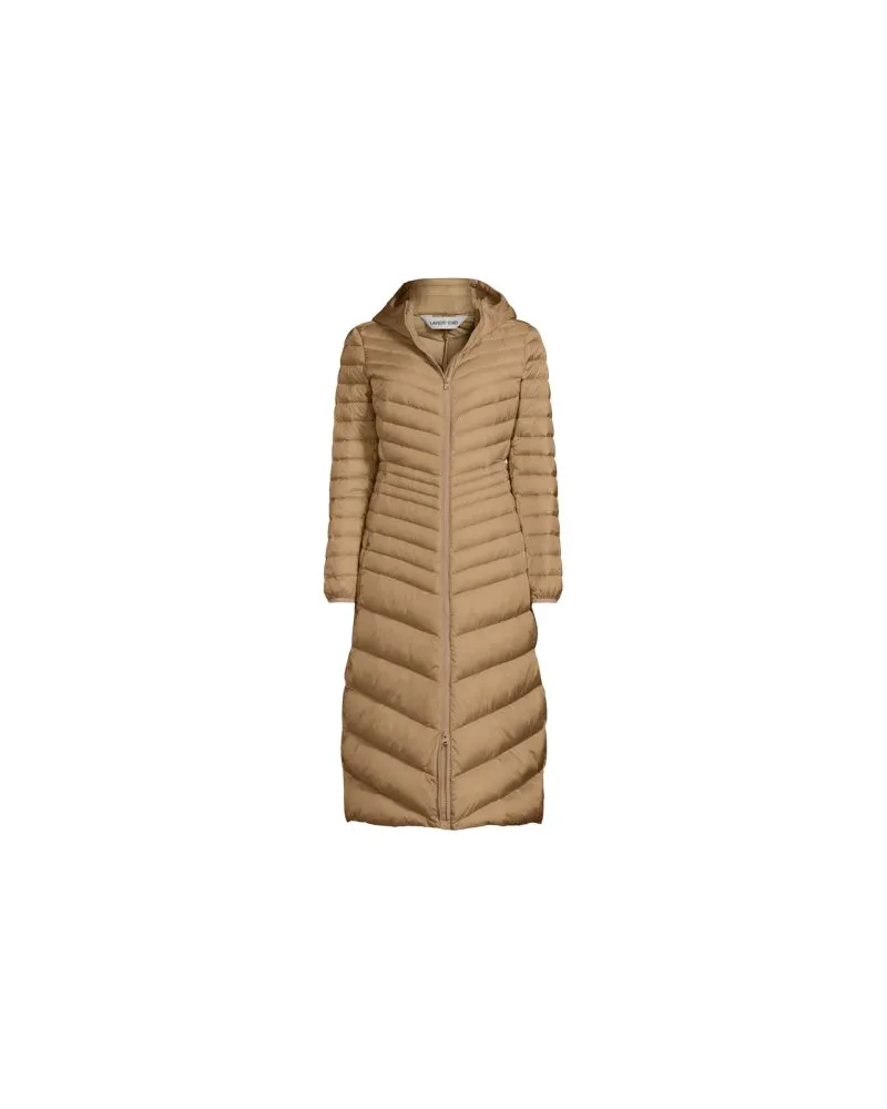 Lands' End Ultraleichter Maxi-Daunenmantel mit Kapuze WANDERWEIGHT, Damen, Größe regular, Beige, Nylon/Daunen, by Beige