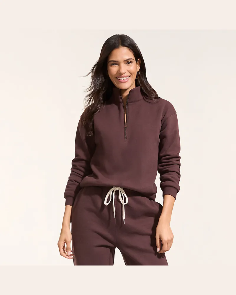 Lands' End Serious Sweats Pullover mit Reißverschluss, Damen, Größe regular, Braun, Baumwoll-Mischung/Polyester-Mischung, by Braun