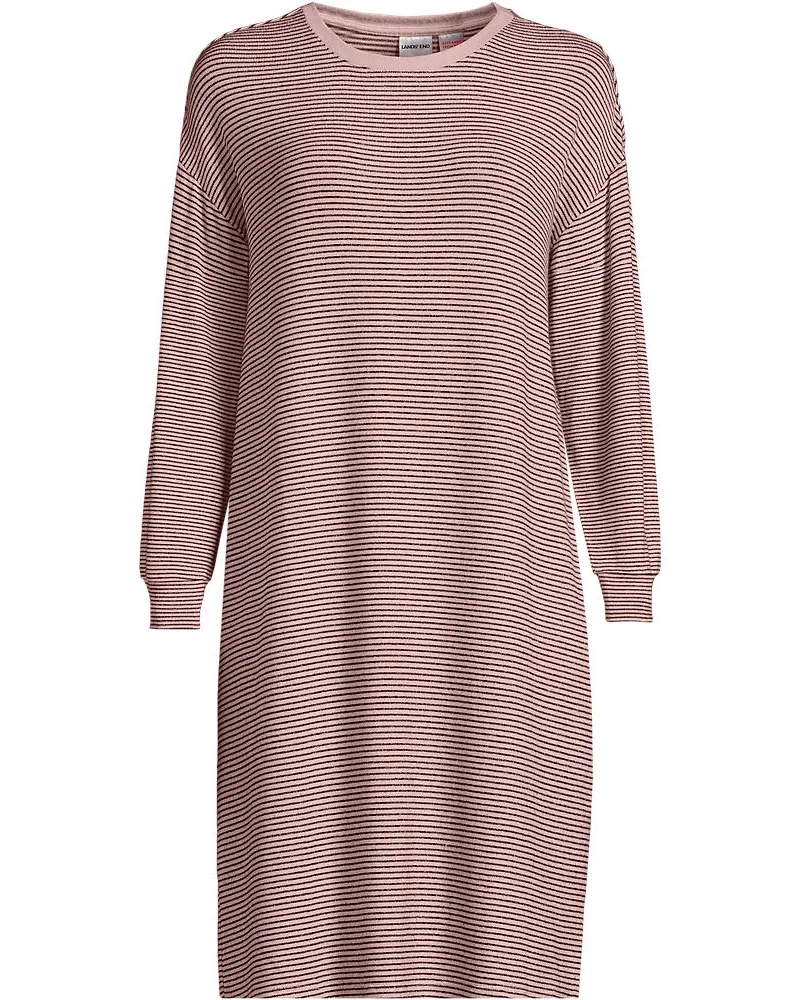 Lands' End Silky Knit Nachthemd Gestreift, Damen, Größe plus, Pink, Polyester/Viskose/Polyester-Mischung, by Pink
