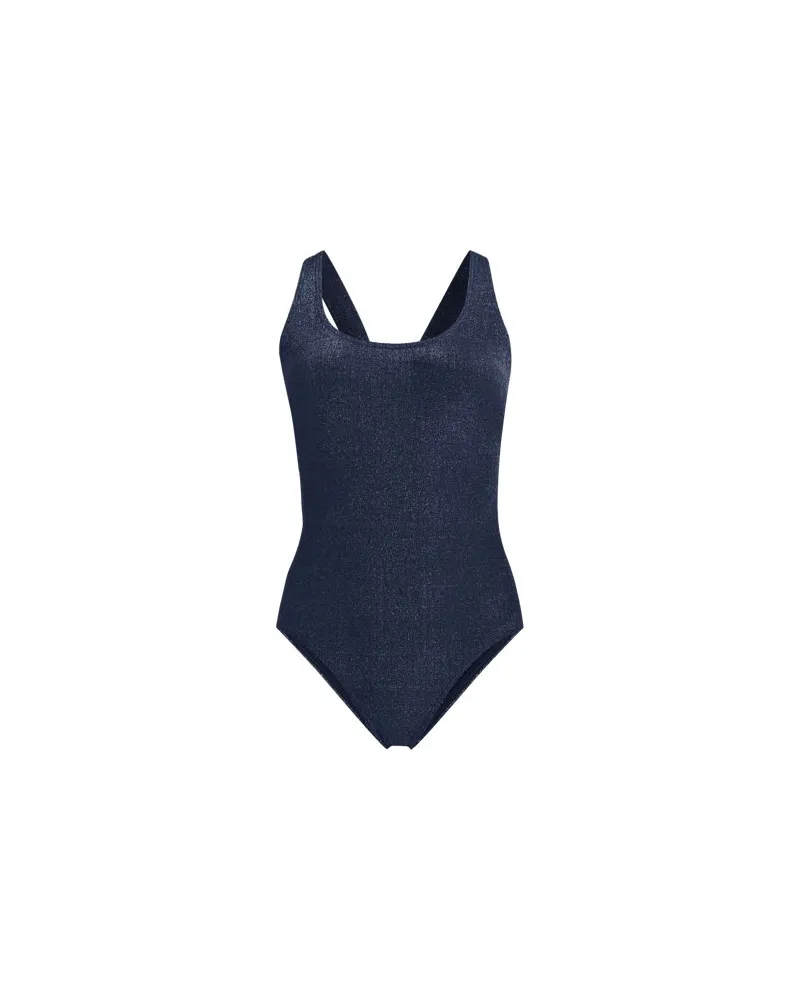Lands' End Glitzer-Komfort-Badeanzug mit gekreuzten Trägern, hohes Bein, Damen, Größe regular, Blau, Elasthan/Nylon-Mischung, by Blau