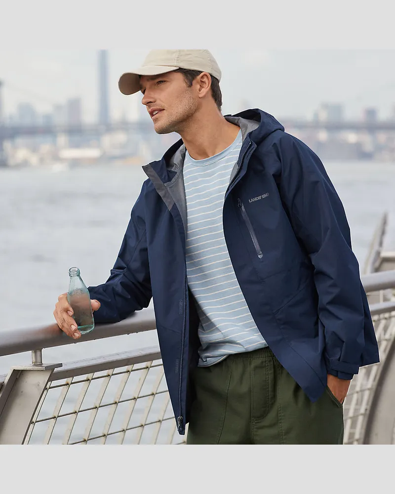 Lands' End Verstaubare wasserdichte Regenjacke, Herren, Größe regular, Blau, Polyester, by Blau
