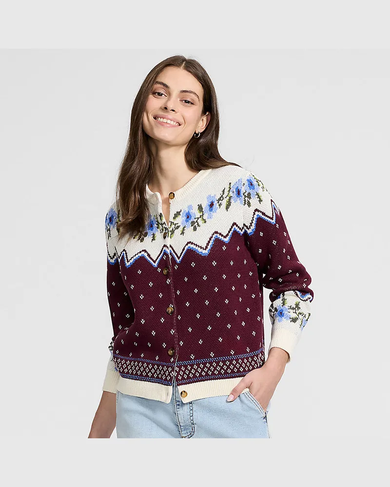 Lands' End Drifter Jacquard-Cardigan mit Rundausschnitt, Damen, Größe regular, Rot, Baumwolle, by Rot