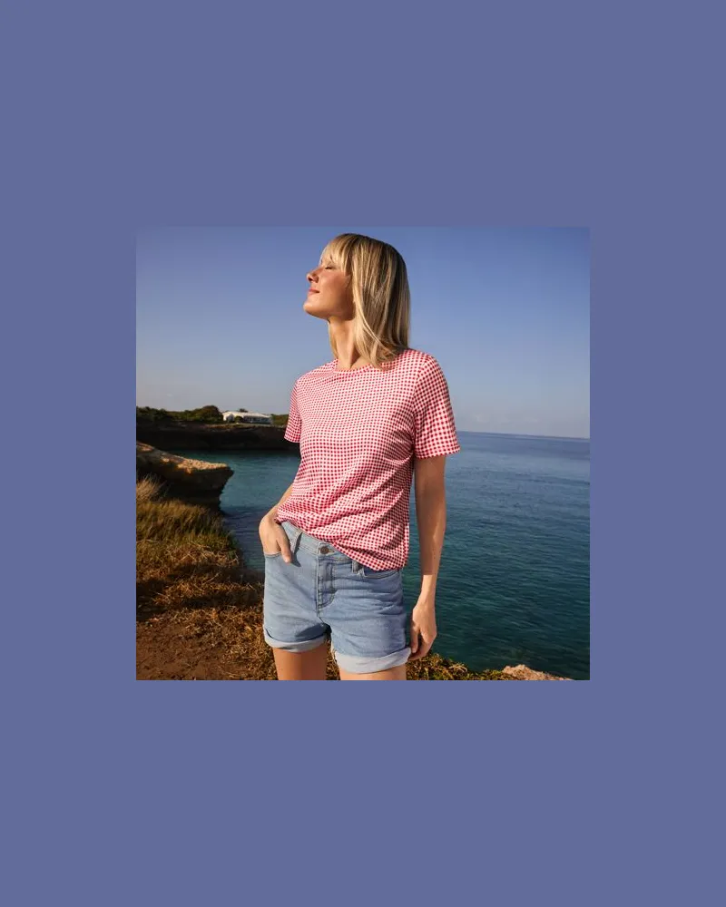 Lands' End Supima Kurzarm-Shirt mit rundem Ausschnitt, Damen, Größe regular, Rot, Baumwolle, by Rot
