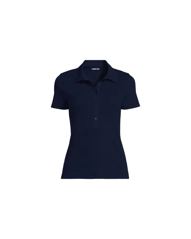 Lands' End Feinripp-Poloshirt mit Lochmusterkragen, Damen, Größe plus, Blau, Baumwoll-Mischung, by Blau