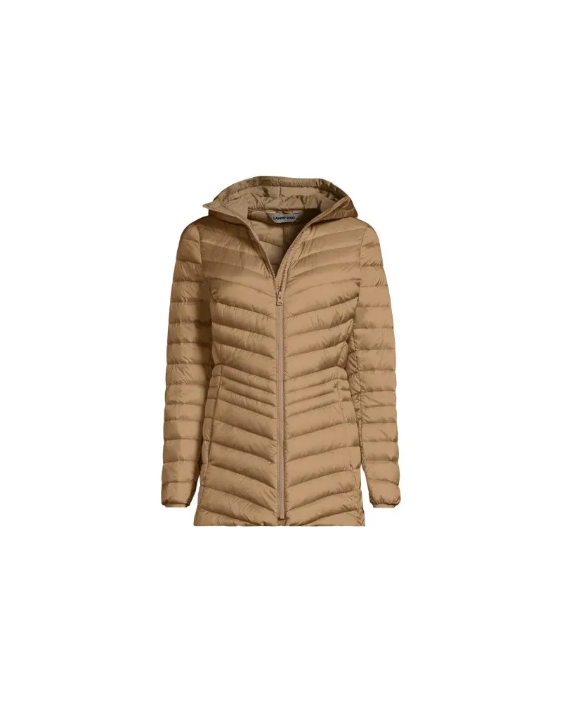 Lands' End Daunenjacke WANDERWEIGHT Verstaubar Ultraleicht mit Kapuze, Damen, Größe plus, Beige, Nylon/Daunen, by Beige