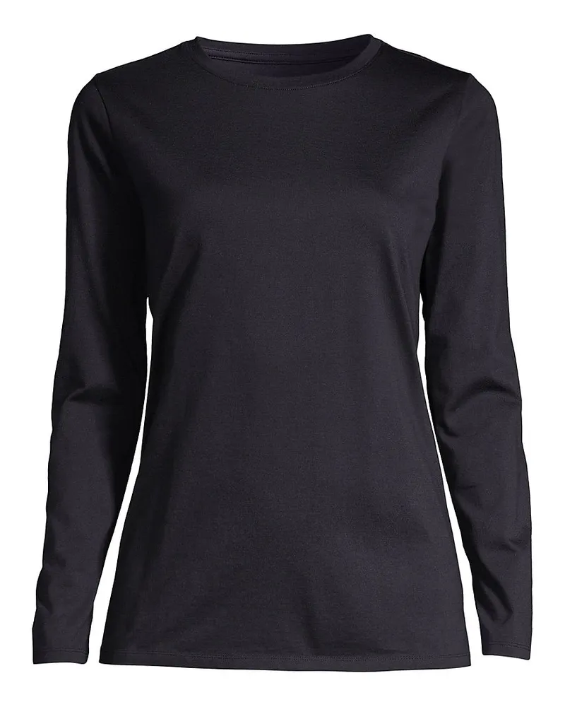 Lands' End Supima-Shirt, Langarm, Damen, Größe regular, Schwarz, Baumwolle, by Schwarz