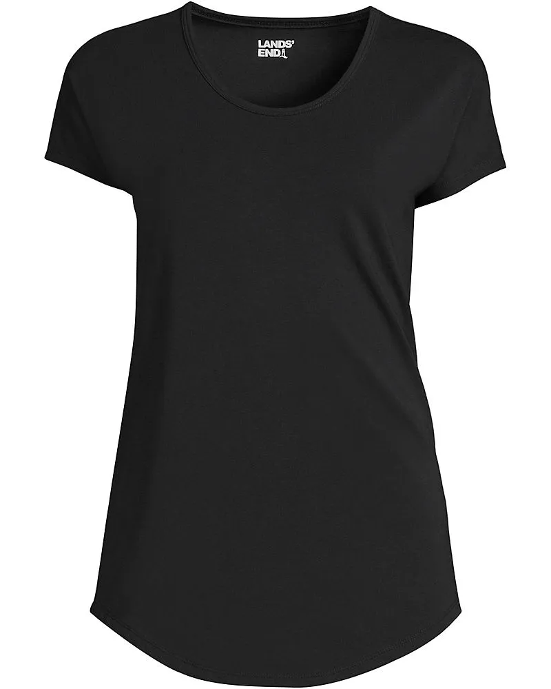 Lands' End Shirt aus Baumwolle/Modal-Mix mit Ballett-Ausschnitt, Damen, Größe regular, Schwarz, Baumwolle Modal, by Schwarz