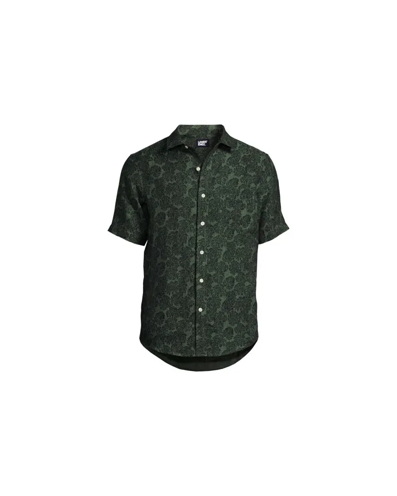 Lands' End Leinenhemd mit kurzen Ärmeln, Classic Fit, Herren, Größe:56-58 regular, Grün, Leinen, by Grün