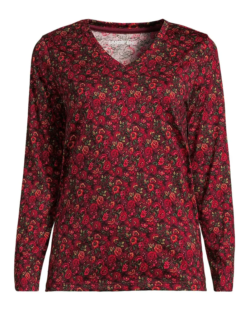 Lands' End Supima® Langarm-Shirt mit V-Ausschnitt, Damen, Größe regular, Rot, Baumwolle, by Rot