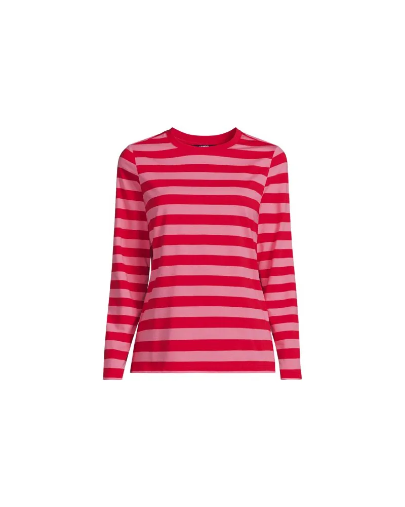 Lands' End Langärmeliges Supima-Shirt mit Rundausschnitt, Damen, Größe plus, Pink, by Pink