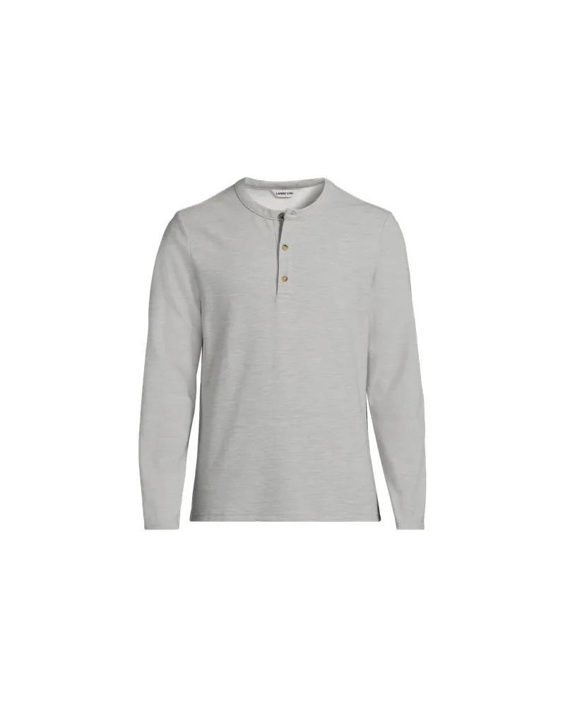 Lands' End Ottoman-Henleyshirt mit langen Ärmeln, Herren, Größe regular, Grau, Baumwolle/Polyester/Baumwoll-Mischung, by Grau