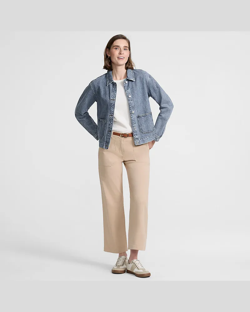 Lands' End Soft Comfort Jeansjacke im Leinenmix, Damen, Größe regular, Blau, by Blau