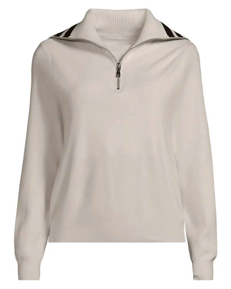 Lands' End Feinstrick-Pullover mit Reißverschluss, Damen, Größe regular, Weiß, Polyester/Viskose/Polyester-Mischung, by Weiß