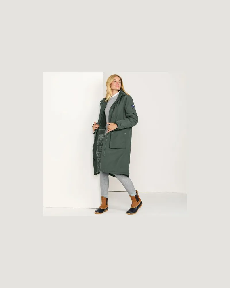 Lands' End Wasserdichter Isolierter Stadion-Kapuzenmantel Squall, Damen, Größe regular, Grün, Nylon, by Grün