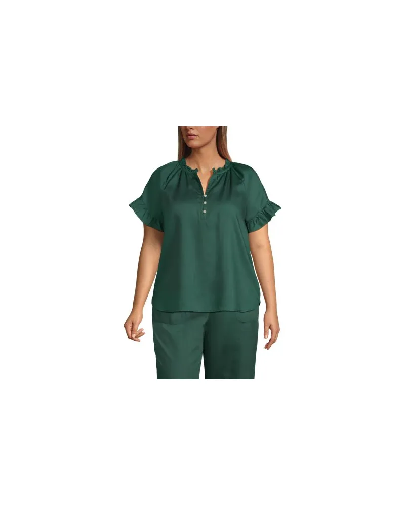 Lands' End Bluse aus TENCEL mit Rüschenkragen, Damen, Größe plus, Grün, Kunstseide/Lyocell (Viskose), by Grün