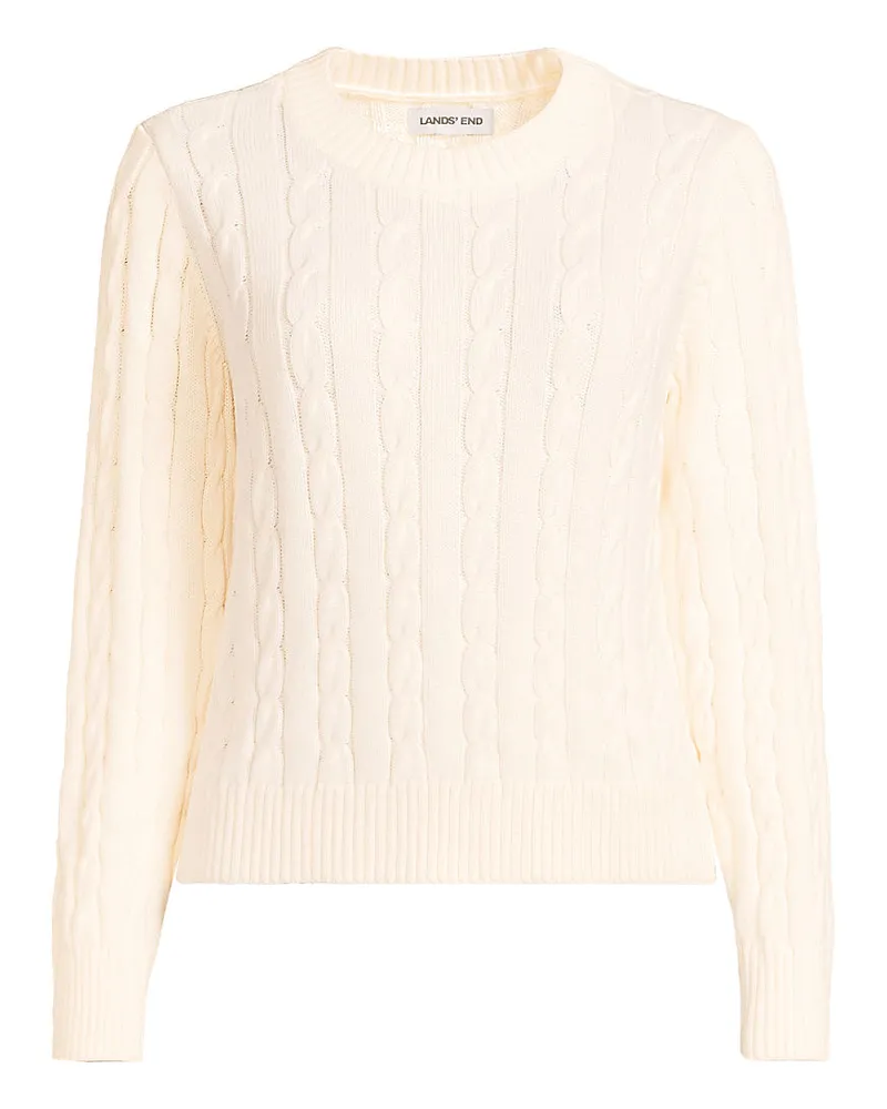 Lands' End Zopfmuster-Pullover DRIFTER, Damen, Größe regular, Weiß, Baumwolle, by Weiß