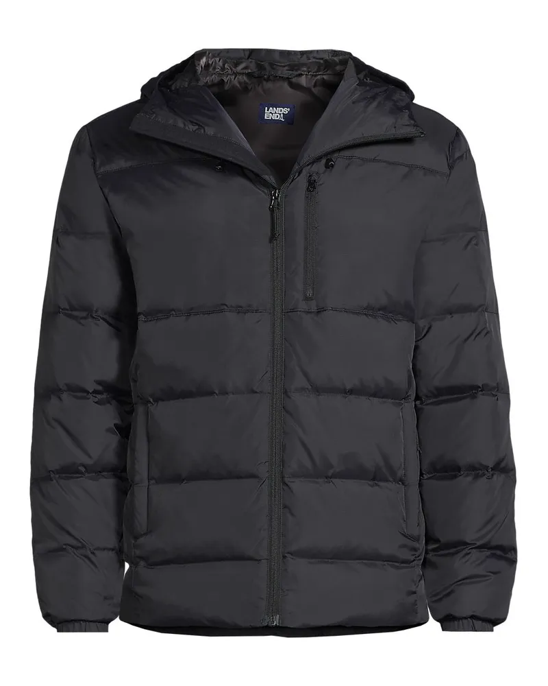Lands' End Daunen-Steppjacke mit Kapuze, Herren, Größe regular, Schwarz, Polyester/Nylon/Daunen, by Schwarz