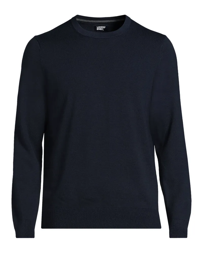 Lands' End Rundhals-Pullover aus Baumwoll-Feinstrick, Herren, Größe regular, Blau, Baumwolle, by Blau
