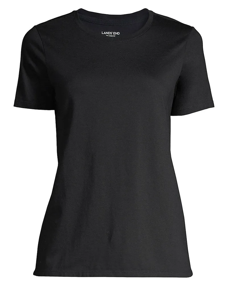 Lands' End Supima Kurzarm-Shirt mit rundem Ausschnitt, Damen, Größe petite, Schwarz, Baumwolle, by Schwarz