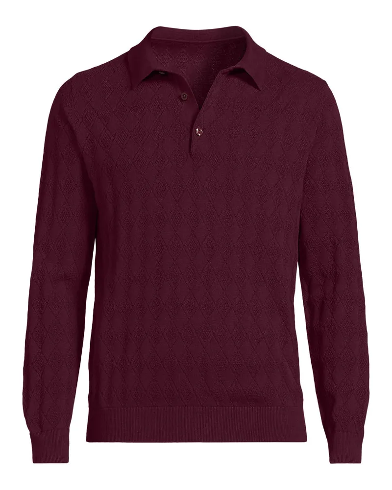 Lands' End Feinstrick-Poloshirt, Herren, Größe regular, Rot, Baumwolle, by Rot