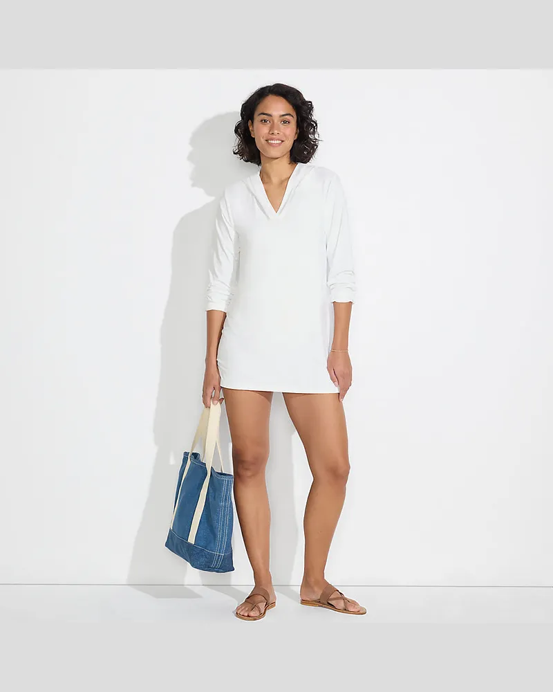 Lands' End Langes Kapuzen-Badeshirt, Damen, Größe regular, Weiß, Nylon-Mischung, by Weiß