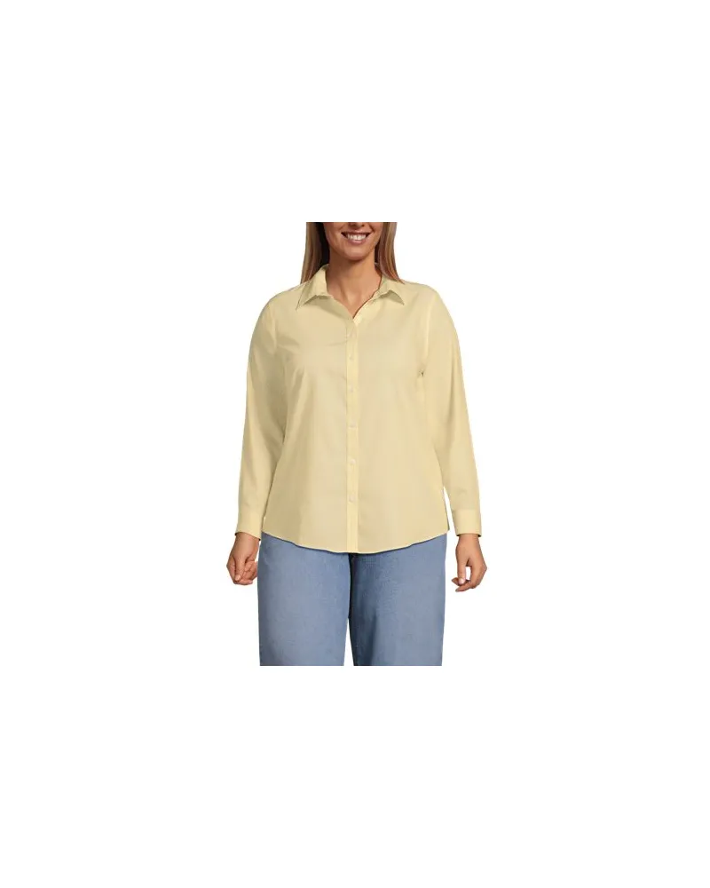 Lands' End Bügelfreie Baumwoll-Bluse, Damen, Größe plus, Gelb, Baumwolle, by Gelb