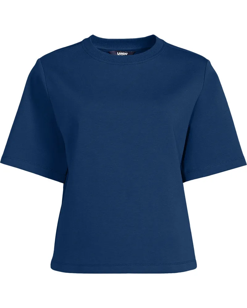 Lands' End Samtweiches Shirt mit Rundhalsausschnitt, Damen, Größe regular, Blau, Baumwolle/Polyester-Mischung, by Blau
