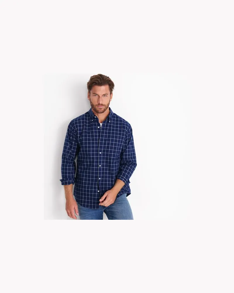 Lands' End CLASSIC FIT. Bügelfreies Twillhemd, Herren, Größe:48-50 regular, Blau, Baumwolle, by Blau