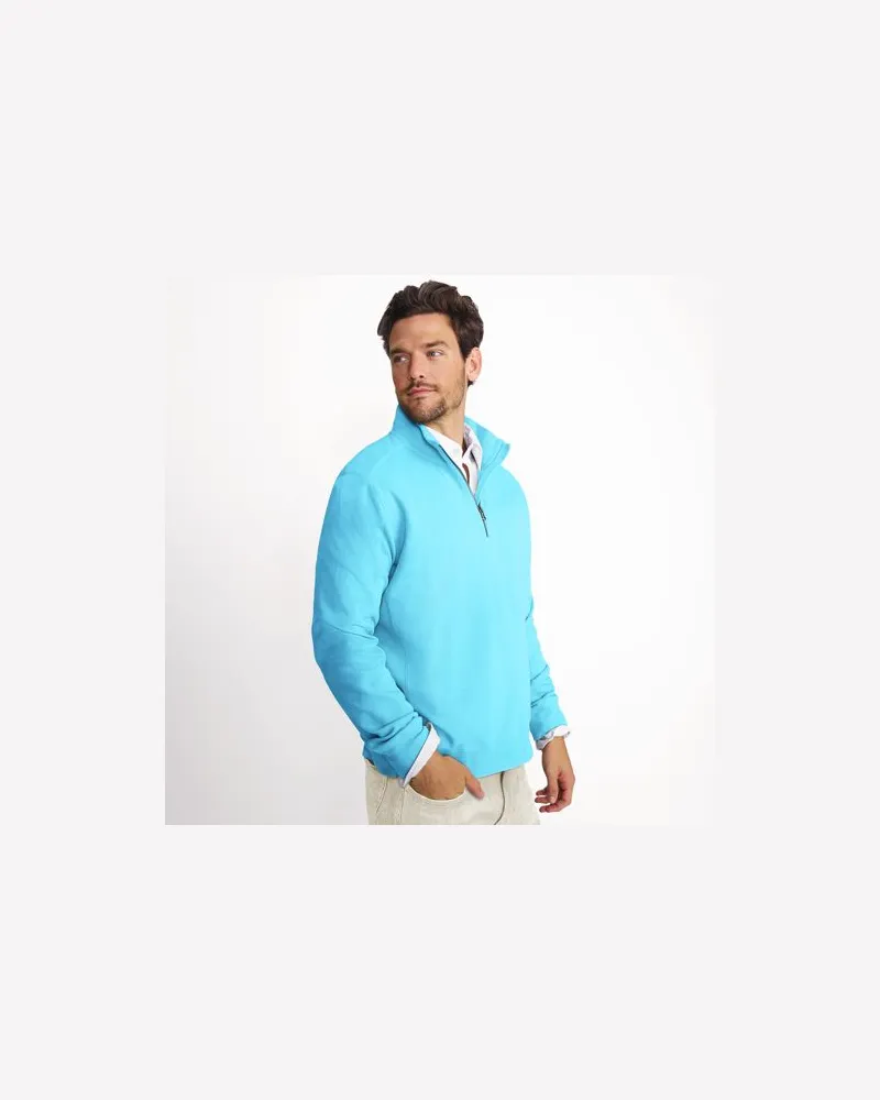 Lands' End Langarm-Shirt mit Zipper-Kragen und Slub-Struktur, Herren, Größe regular, Blau, by Blau