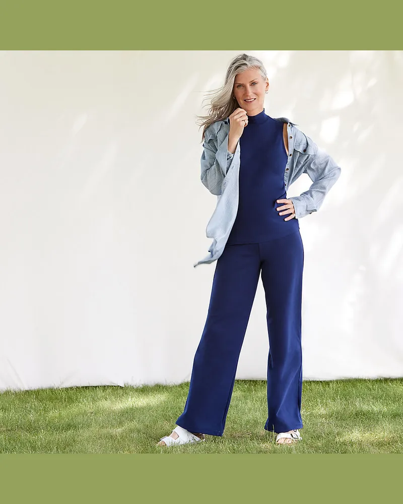 Lands' End Starfish Jersey-Freizeithose mit weitem Bein, Damen, Größe regular, Blau, Baumwoll-Mischung, by Blau