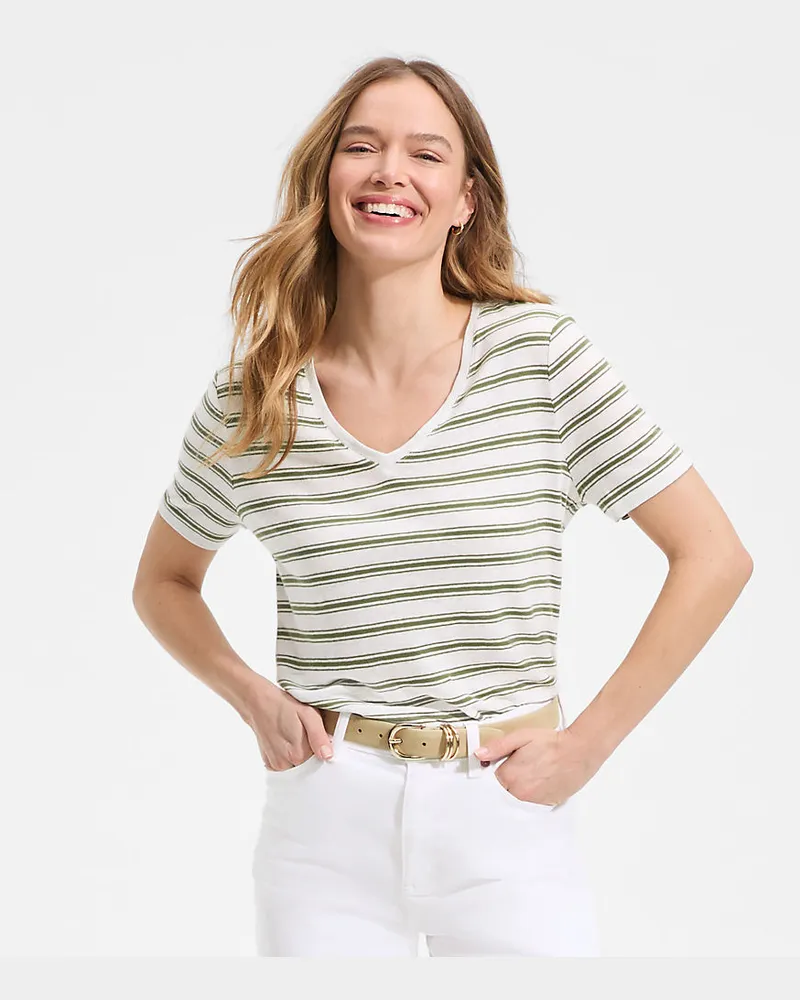 Lands' End Soft Flow Shirt aus Leinenmix mit V-Ausschnitt, Damen, GrÃ¶ÃŸe regular, WeiÃŸ, Leinen/Baumwolle Modal, by Weiãÿ
