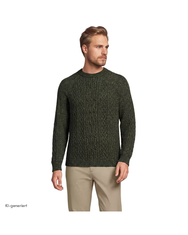 Lands' End Zopfmuster-Pullover aus Baumwoll/Wollmix, Herren, Größe regular, Grün, Baumwoll-Mischung/Woll-Mischung/Nylon-Mischung, by Grün