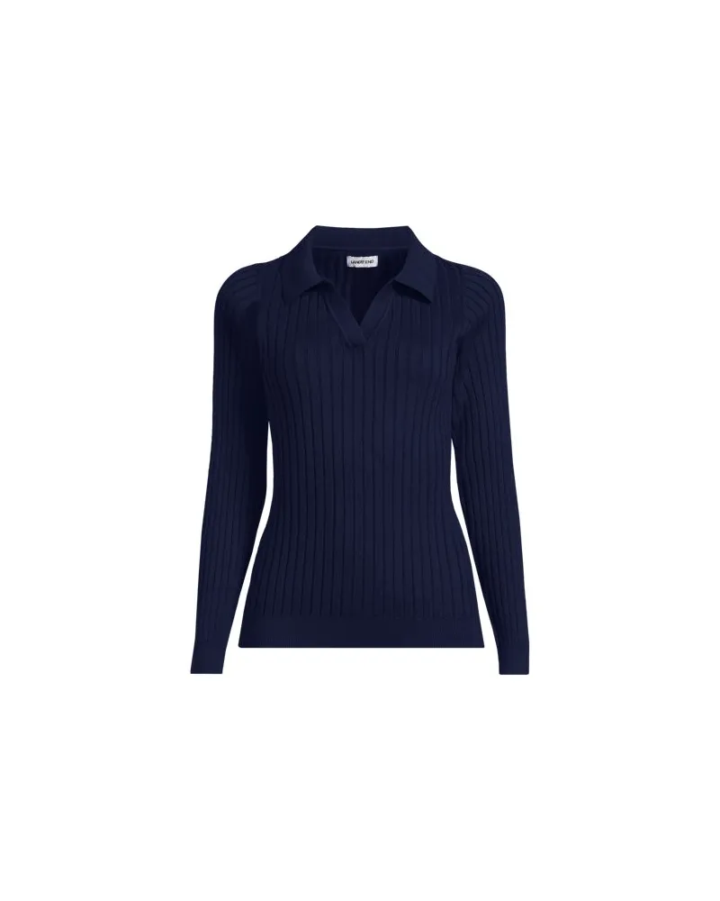 Lands' End Polopullover aus Seidenmix, Damen, Größe regular, Blau, Baumwolle/Seide/Kunstseide, by Blau