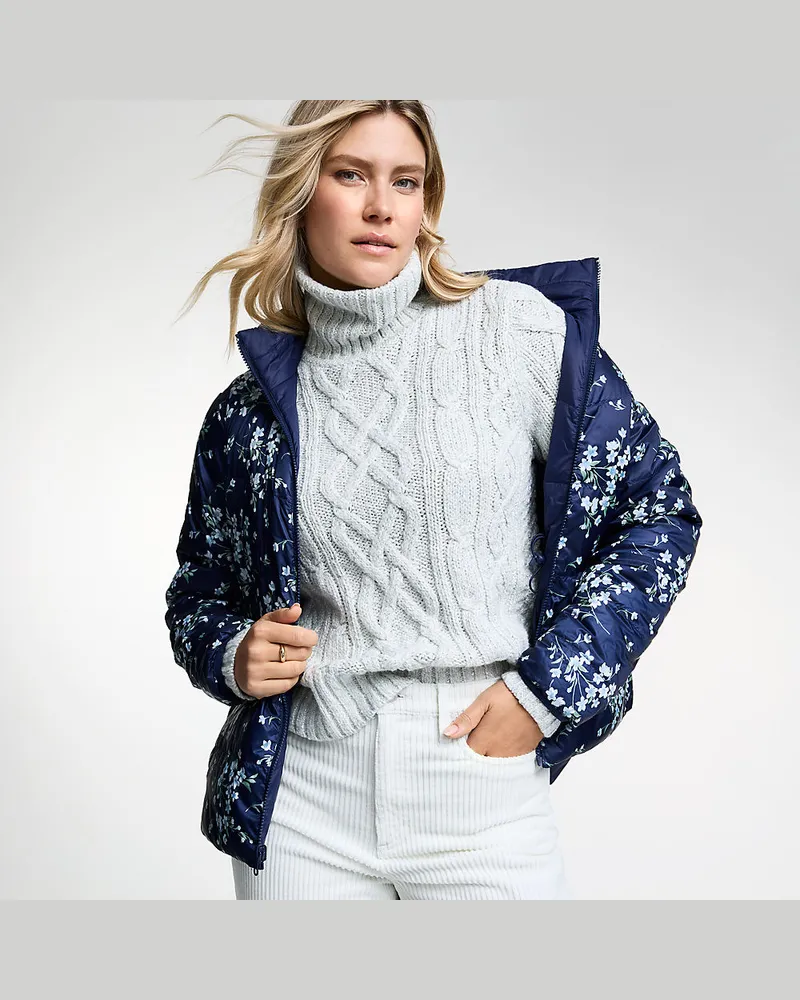 Lands' End Daunen-Wendejacke WANDERWEIGHT Verstaubar Ultraleicht, Damen, Größe regular, Blau, Nylon, by Blau