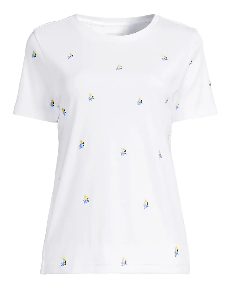 Lands' End Besticktes Supima Rundhalsshirt, Damen, Größe plus, Weiß, Baumwolle, by Weiß