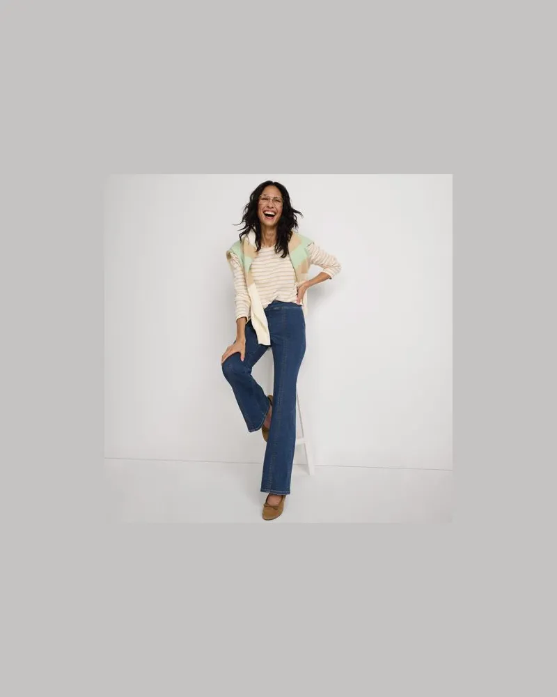 Lands' End Travel-Schlagjeans High Waist, Damen, Größe:34 petite, Blau, Elasthan/Baumwoll-Mischung/Viskose-Mischung, by Blau
