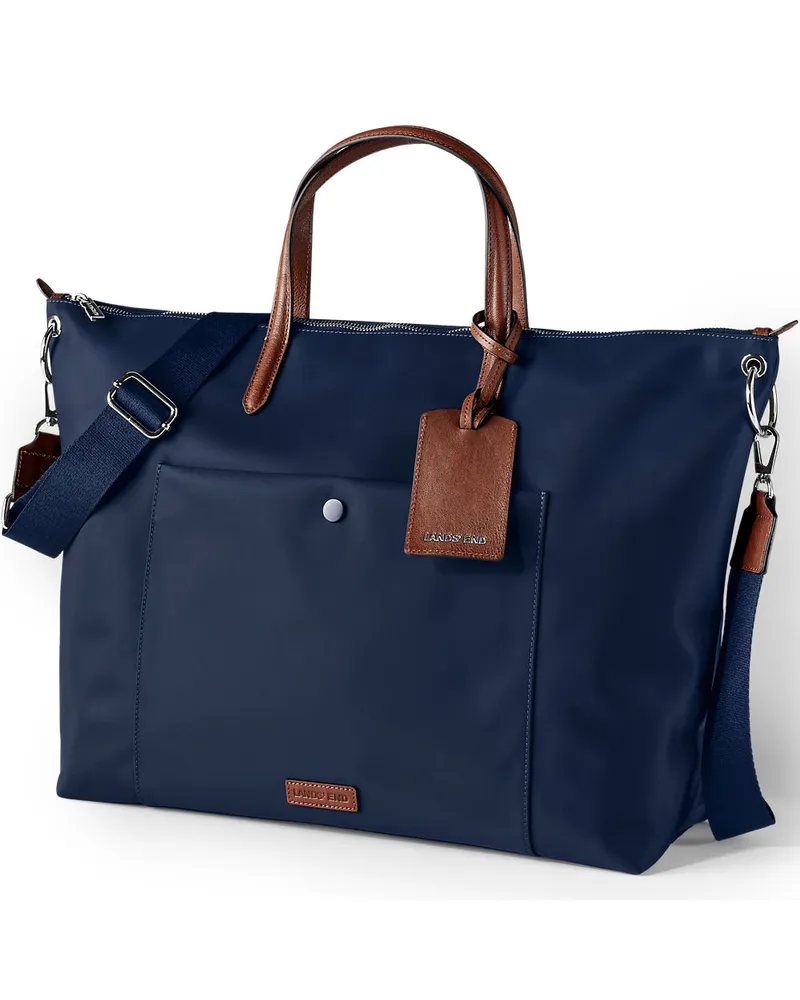 Lands' End Wasserabweisende, verstaubare Reise-Shoppertasche, Damen, Größe:null regular, Blau, Nylon/Leder, by Blau