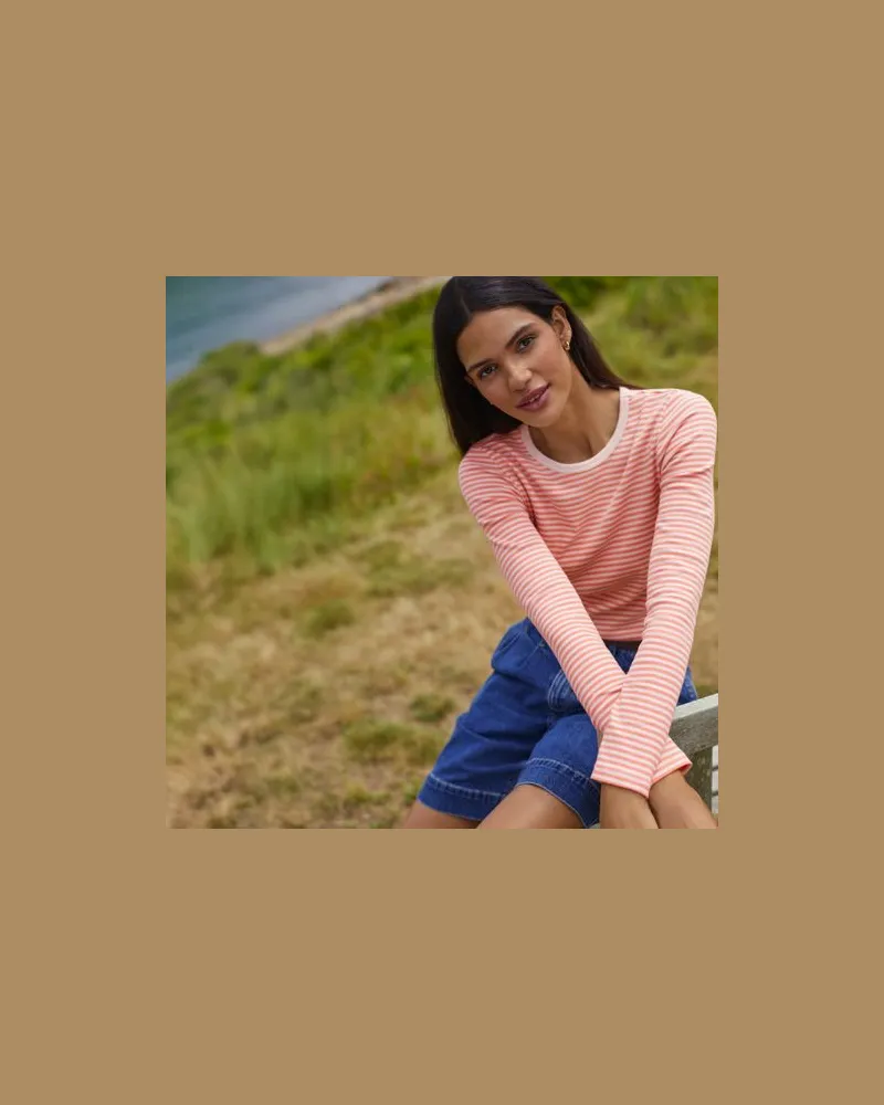 Lands' End Langarmshirt aus mikrofeinem Baumwollripp, Damen, Größe:44-46 regular, Pink, Baumwolle/Elasthan, by Pink