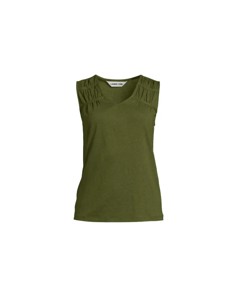 Lands' End Ärmelloses Top aus Leinenmix, Damen, Größe regular, Grün, Leinen/Baumwolle Modal, by Grün