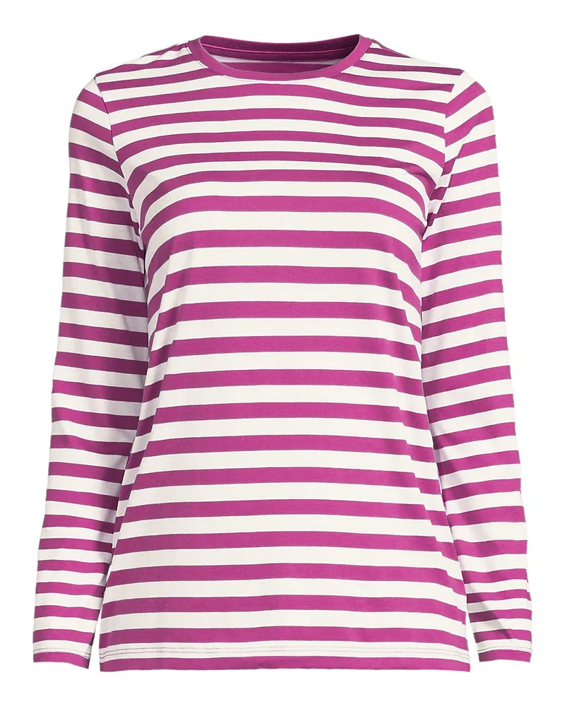 Lands' End Supima-Shirt, Langarm, Damen, Größe regular, Pink, Baumwolle, by Pink