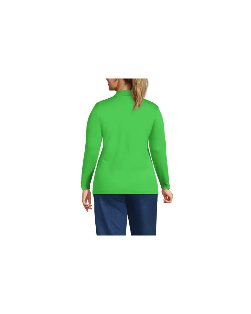 Lands' End Supima-Poloshirt mit langen Ärmeln, Damen, Größe plus, Grün, Baumwolle, by Grün