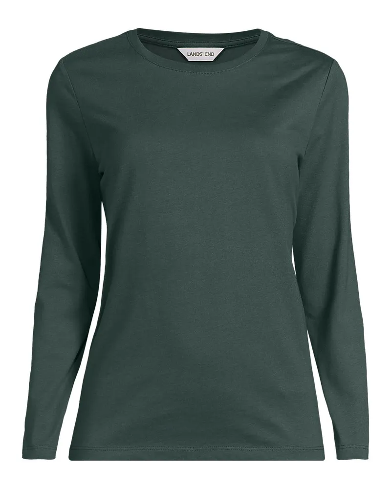 Lands' End Langärmeliges Supima-Shirt mit Rundausschnitt, Damen, Größe regular, Grün, by Grün