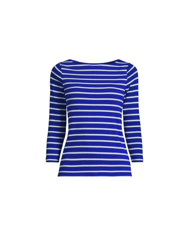 Lands' End Gestreiftes Baumwollshirt mit 3/4-Ärmeln, Damen, Größe plus, Blau, Baumwolle, by Blau