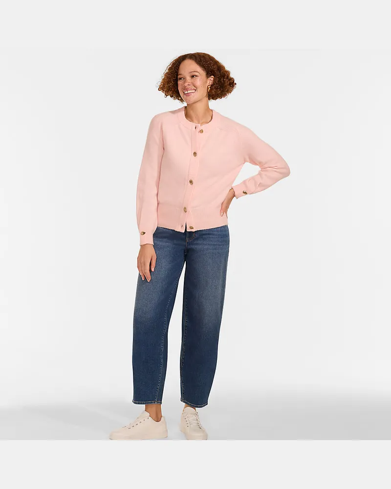 Lands' End Wool Touch Cardigan mit Rundausschnitt, Damen, Größe regular, Pink, Wolle/Polyester/Nylon, by Pink