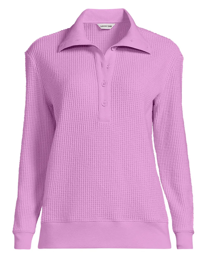 Lands' End Waffelstrick-Pullover mit geknÃ¶pftem Kragen, Damen, GrÃ¶ÃŸe regular, Pink, Baumwoll-Mischung/Polyester-Mischung, by Pink